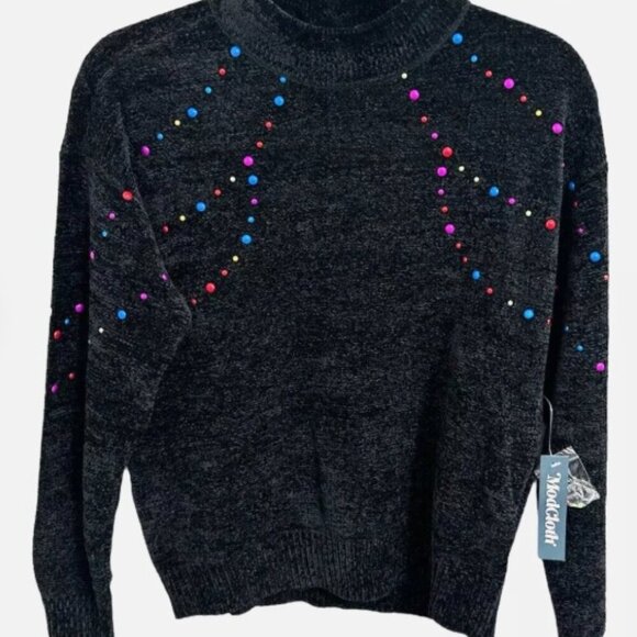ModCloth Sweater Wm's Size S Mock Neck Pullover Deck The Halls With Glitz #0065 - Picture 1 of 6